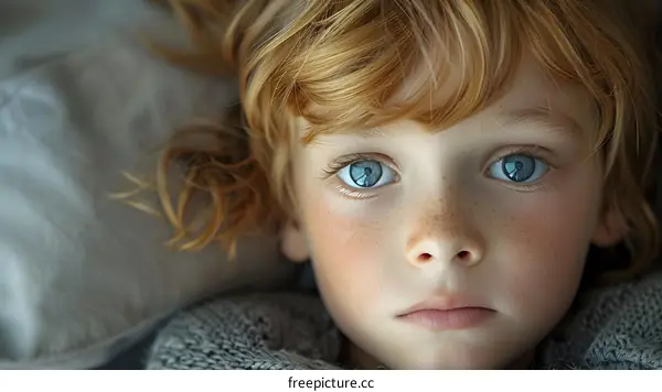 Close-up portrait of a redheaded, blue-eyed boy