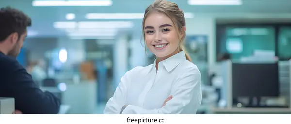 Smiling Businesswoman in Modern Office Space