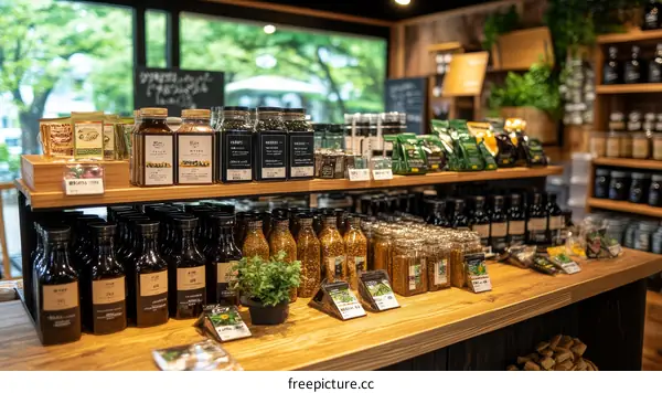 Spices and Condiments Display in a Shop