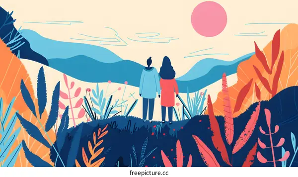 Couple Standing Together on a Hilltop in a Colorful Landscape