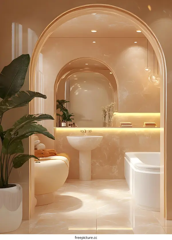Modern Bathroom Interior Design with Arched Walls