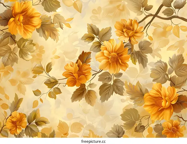 A background picture of yellow flowers and green leaves