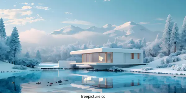 Modern House in Winter Wonderland