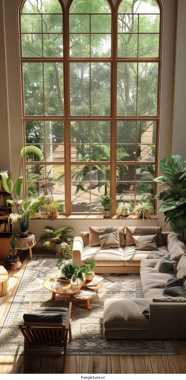 Modern Living Room Bathed in Natural Light with Floor-to-Ceiling Windows