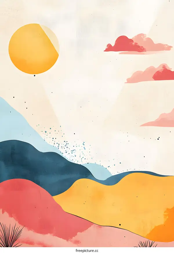 Abstract Minimalist Mountain Landscape Illustration
