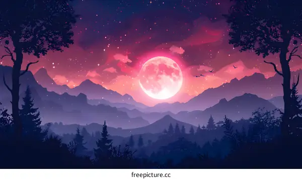 Gazing at the Pink Moon in the Forest