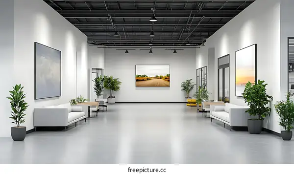 Modern Office Lobby Interior Design with Art