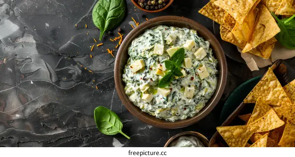 Homemade Spinach Artichoke Dip with Tortilla Chips