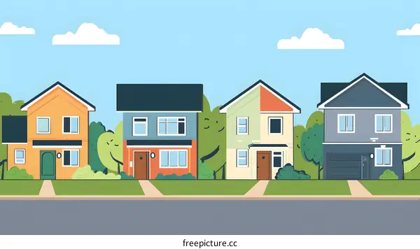 Colorful Suburban Homes Illustration