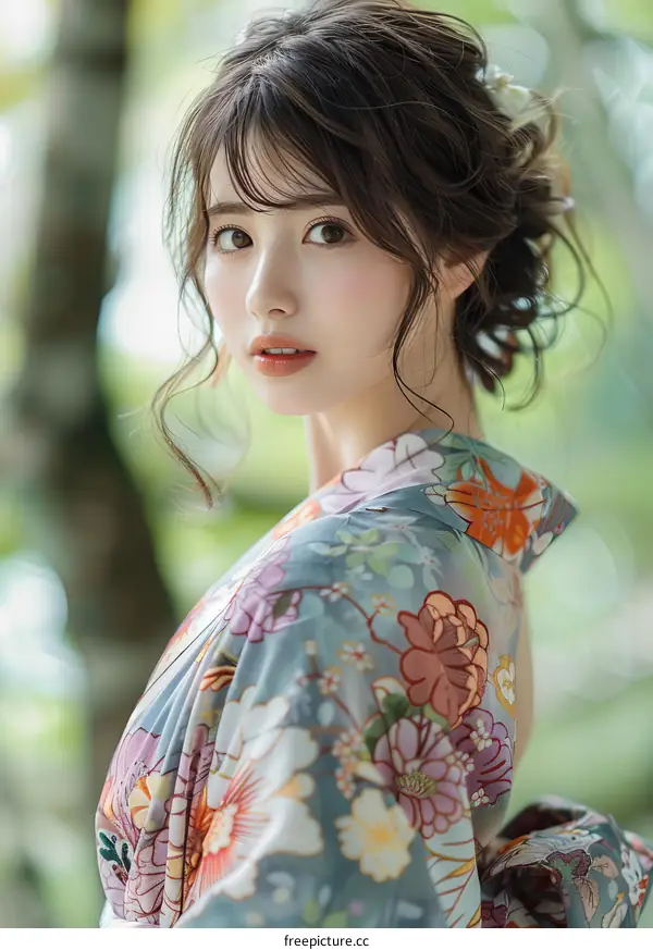 Asian Woman in Traditional Japanese Kimono