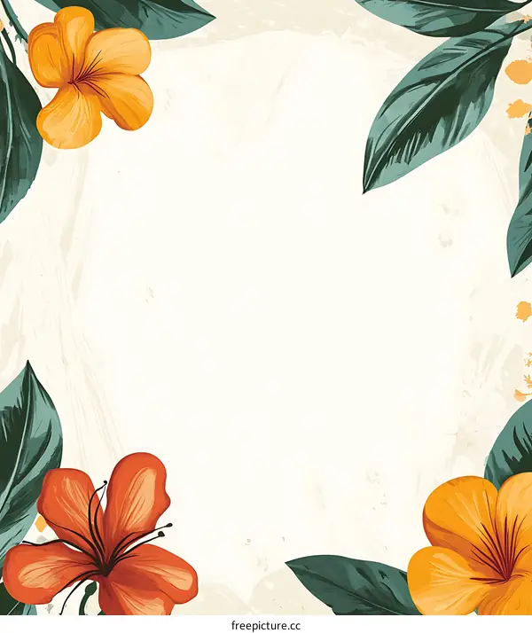 Floral Background With Tropical Leaves And Flowers Illustration