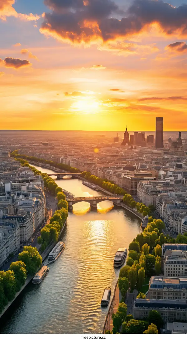 Paris cityscape with the Eiffel Tower at sunset