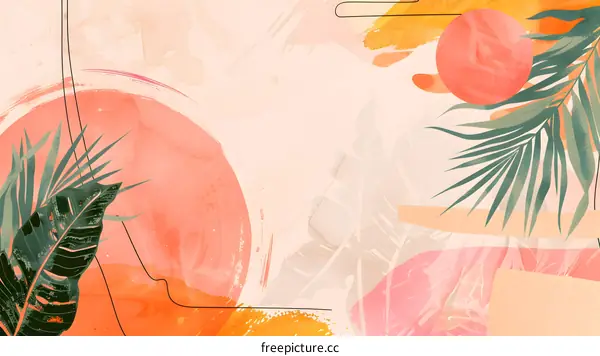 Abstract Palm Leaves Watercolor Background