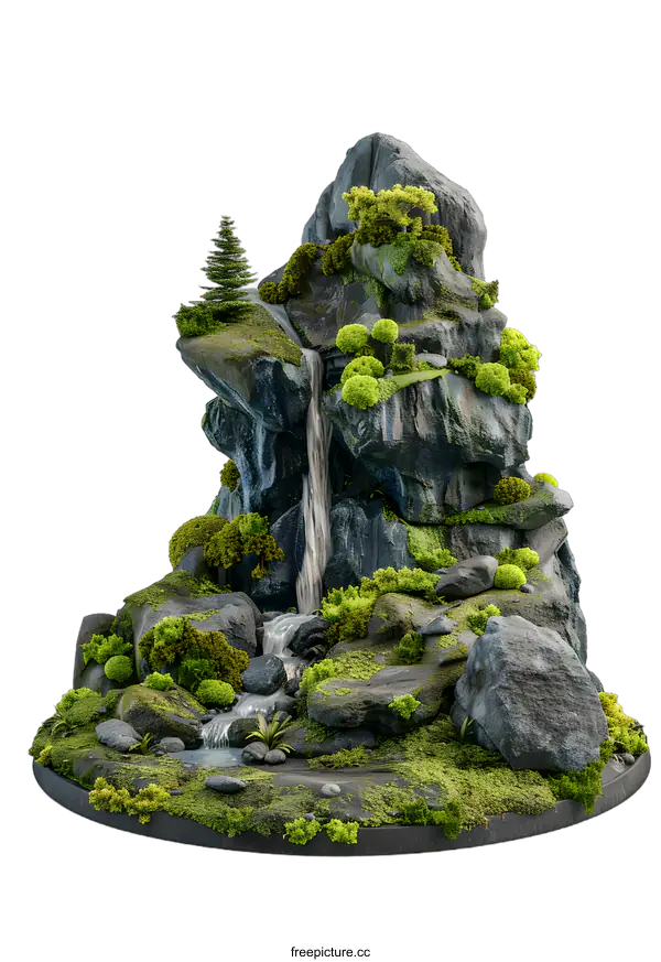 [Transparent Background PNG]Miniature Waterfall Mountain Landscape