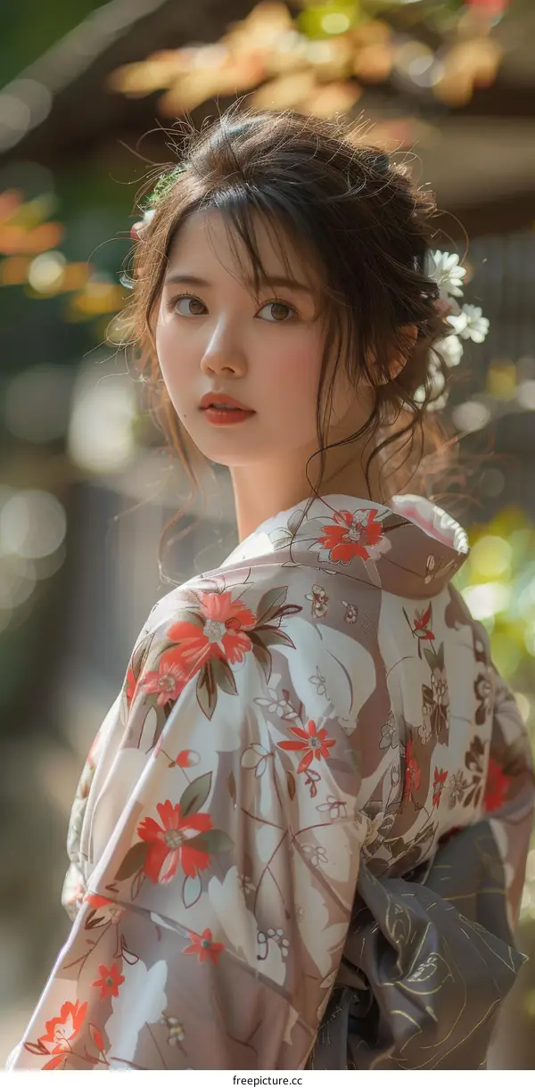 Asian Woman in Traditional Japanese Kimono