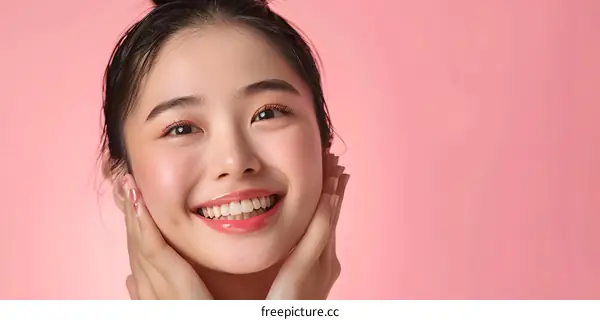 Smiling Asian Woman with Pink Background