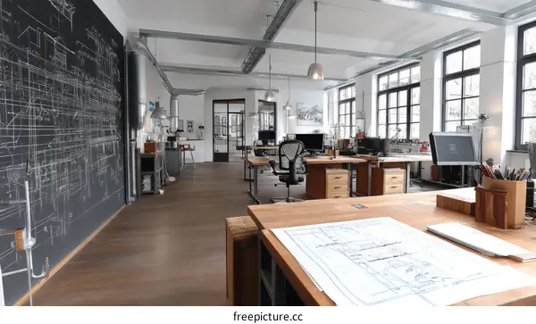 Modern Industrial Office Space with Design Drawings
