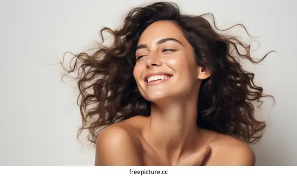 Portrait of a beautiful young woman with long brown hair smiling
