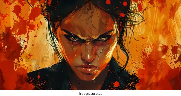 Portrait of a determined woman with paint splatters