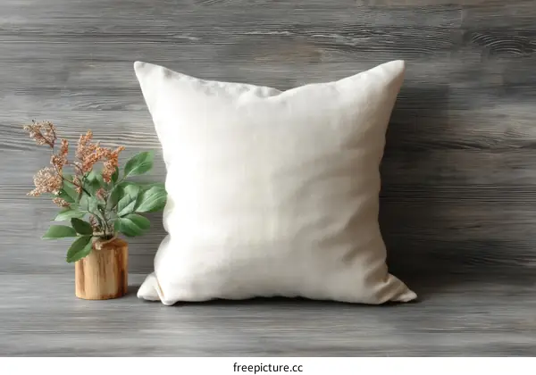 Elegant Neutral Cushion on Wooden Background