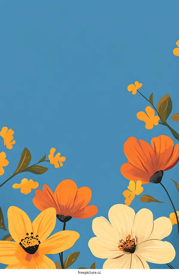 Blue Background with Floral Illustration