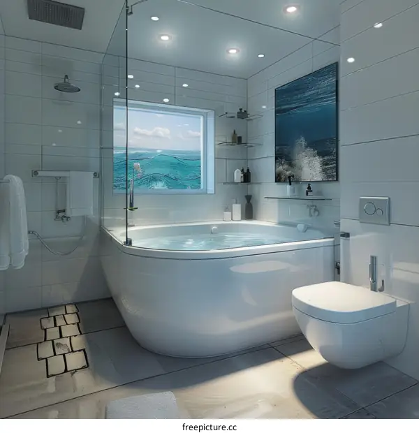 Modern Contemporary Corner Bathroom with Ocean View