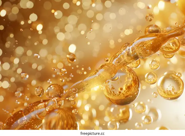 Golden Liquid with Bubbles and Lights