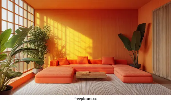 Modern Orange Living Room Interior Design