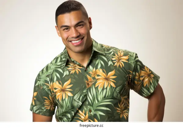 Portrait of a smiling young man in a tropical shirt