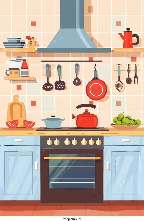Kitchen Illustration with Stove and Oven