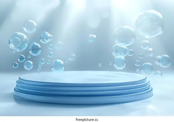 Abstract Light Blue Bubbles Display Stage