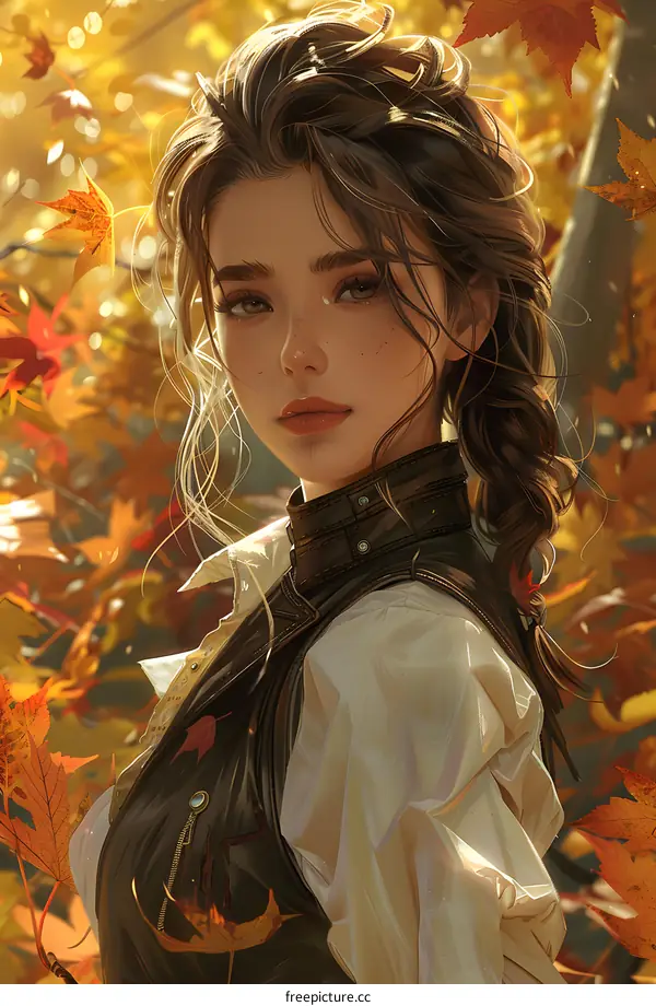 Portrait of a Woman with Autumn Leaves