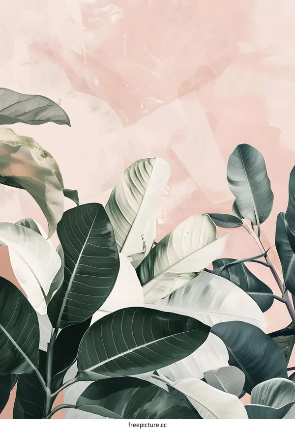 Green Leaves on Pink Background