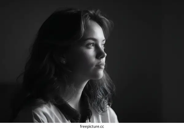Close-up Black and White Portrait of a Young Woman