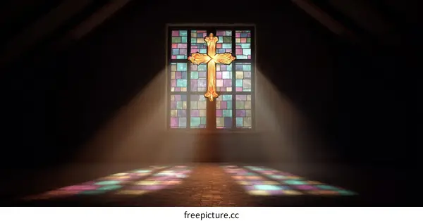 Church Stained Glass Window with Light Rays