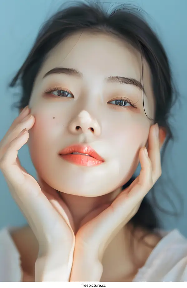 Close up Portrait of Beautiful Asian Woman with Soft Skin and Makeup