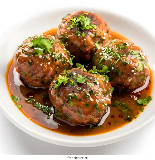 Meatballs in gravy on a plate