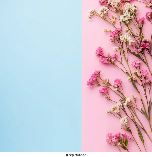 Pink and Blue Floral Background with Copy Space