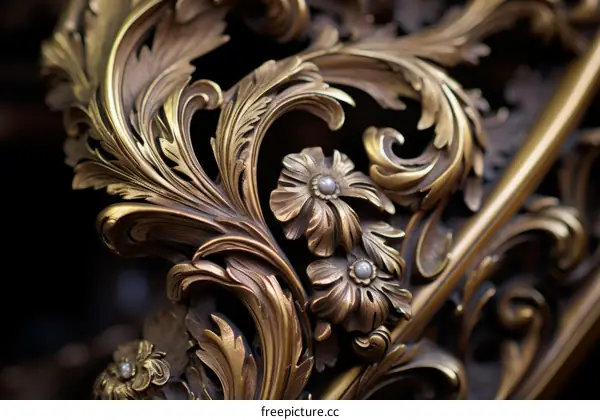 Ornate Golden Metal Floral Sculpture