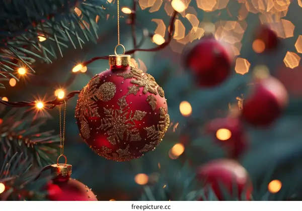 Christmas Decorations in Red and Gold: A Festive Holiday Atmosphere