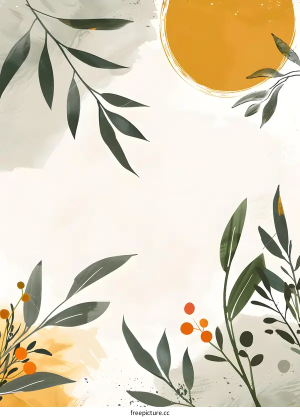 Abstract Watercolor Floral Background with Sun
