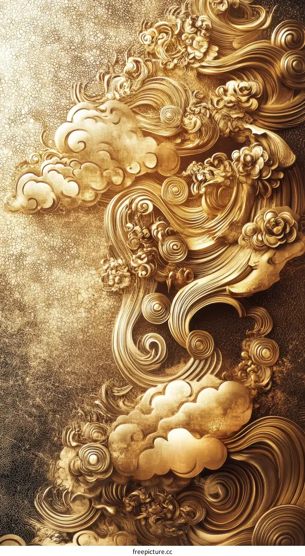 Golden Cloud and Wave Relief Design