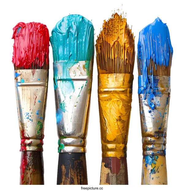 [Transparent Background PNG]Four Paintbrushes With Different Colors