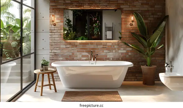 Bathroom with brick walls