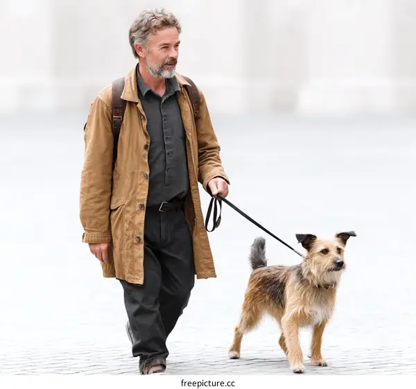 Man Walking Dog on a City Street