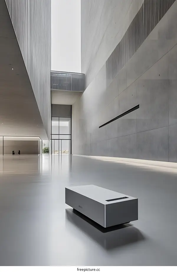Modern Minimalist Concrete Building Interior With Projector
