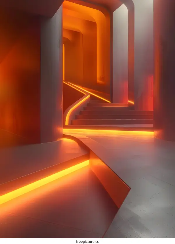 Abstract Orange Neon Lights 3D Illustration