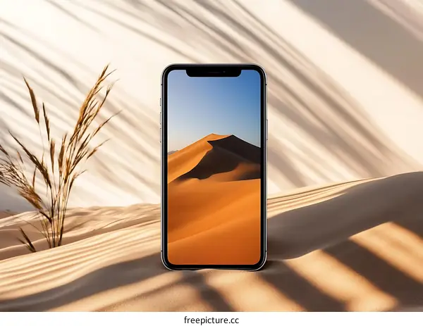 Smartphone Displaying Desert Landscape in Sand