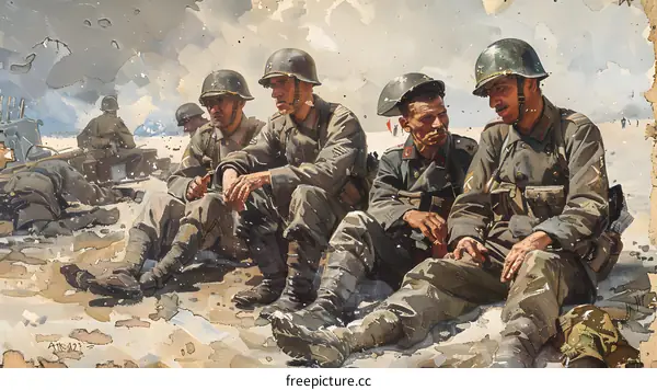 Weary Soldiers Taking a Break