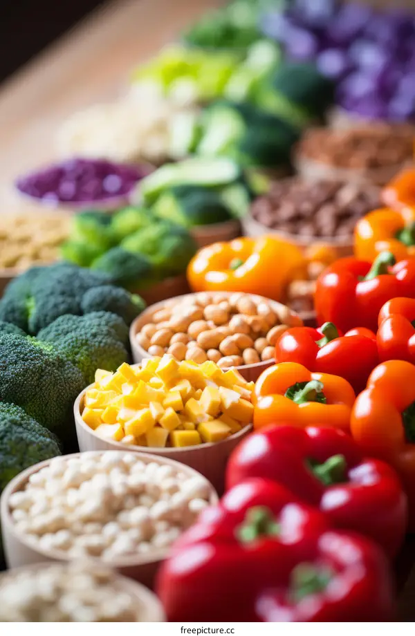 Various Vegetables and Legumes in Wooden Bowls